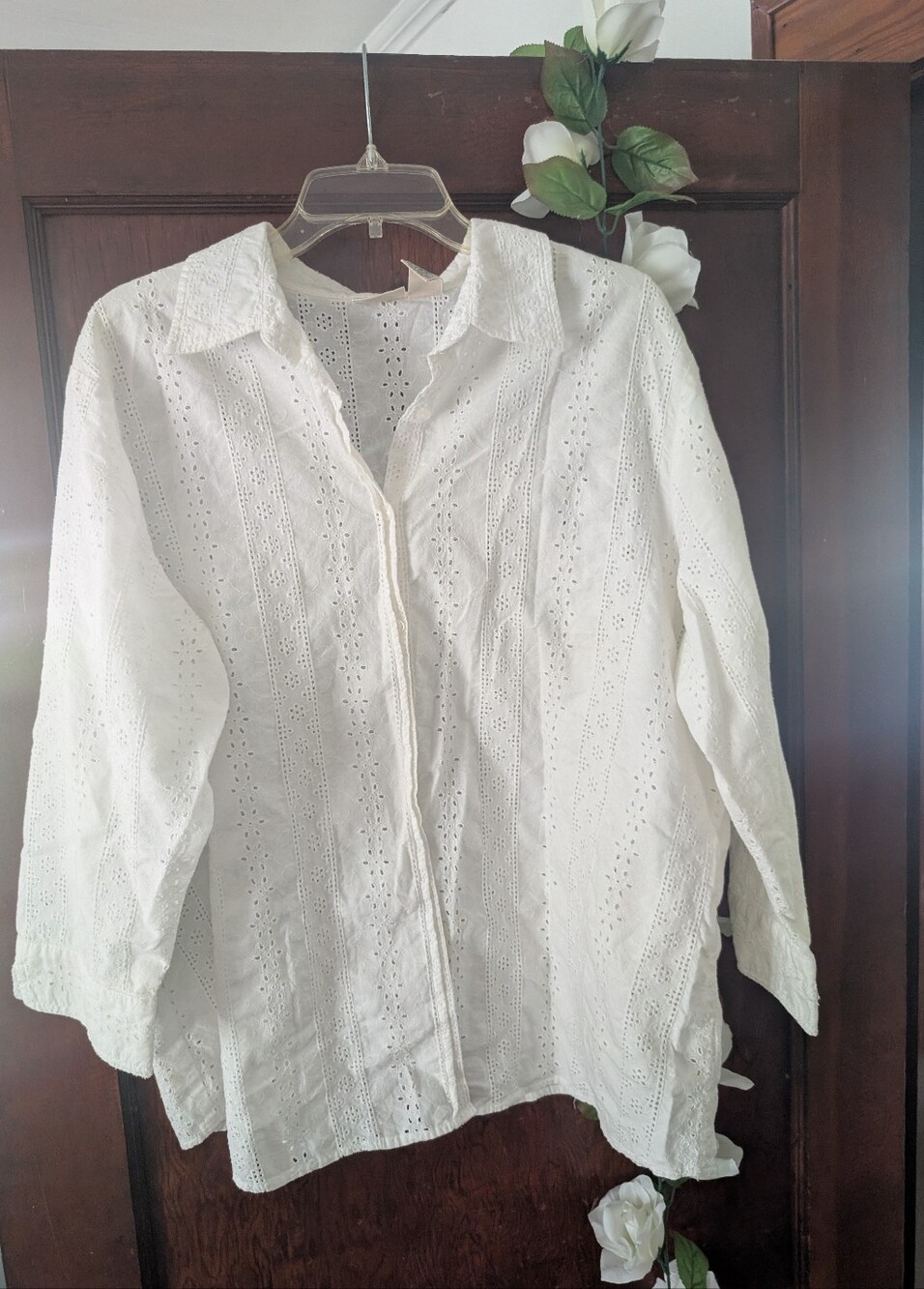 St. John's Bay White Eyelet Cotton Button Blouse 2X